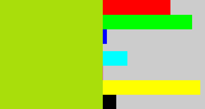 Hex color #a9de0b - yellowish green