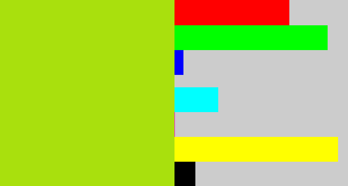 Hex color #a9e00d - yellowish green