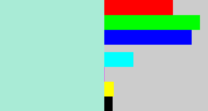 Hex color #a9ebd6 - pale turquoise