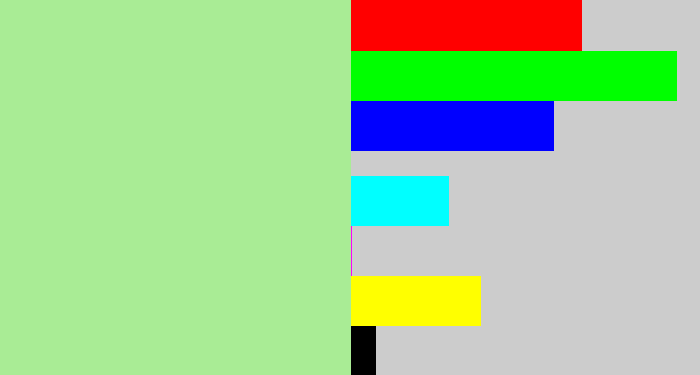 Hex color #a9ec95 - pale light green