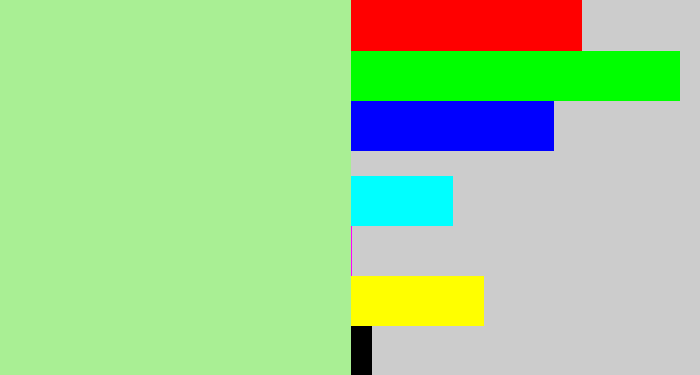 Hex color #a9ef94 - pale light green