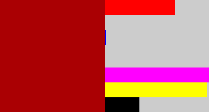 Hex color #aa0003 - darkish red