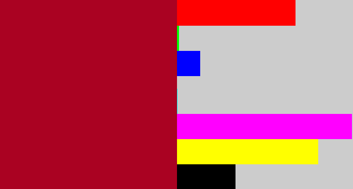 Hex color #aa0222 - carmine