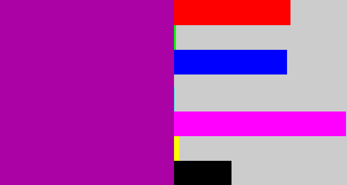 Hex color #aa02a5 - barney purple