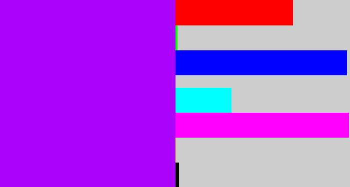Hex color #aa02fb - bright violet