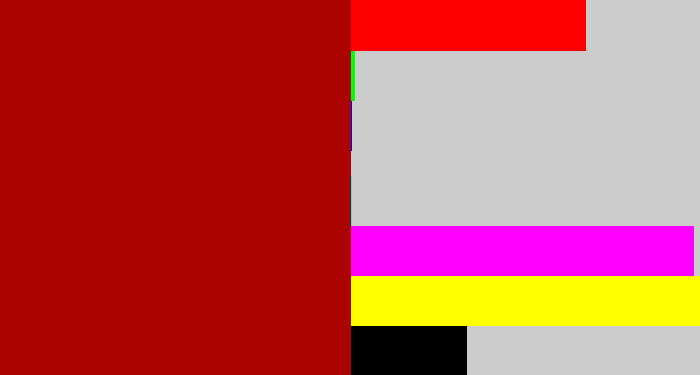 Hex color #aa0300 - darkish red