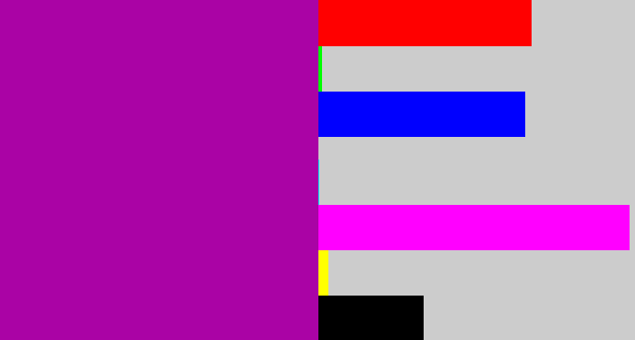Hex color #aa03a5 - barney purple