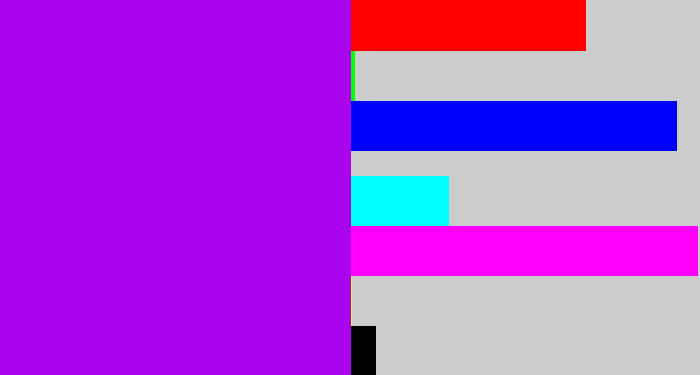 Hex color #aa03ed - vibrant purple