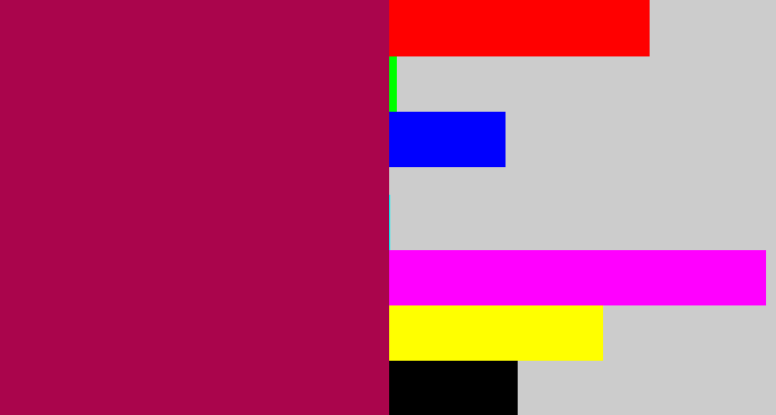 Hex color #aa054c - purplish red