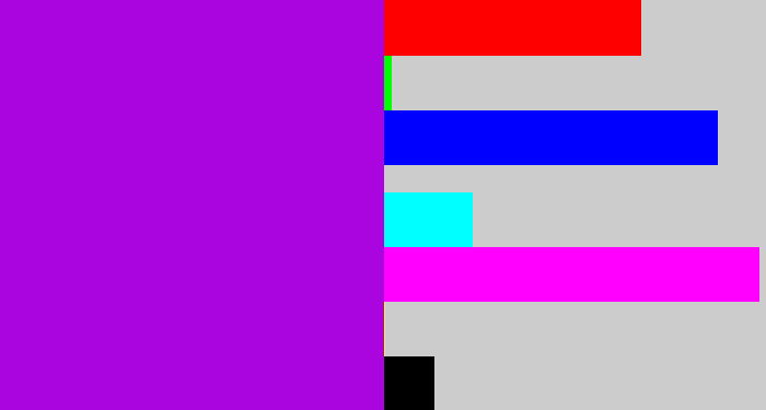 Hex color #aa05de - vibrant purple