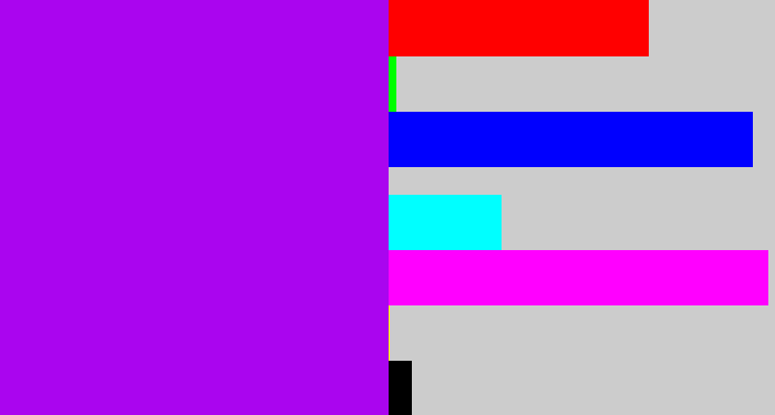 Hex color #aa05ef - bright violet