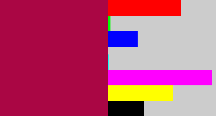 Hex color #aa0644 - purplish red