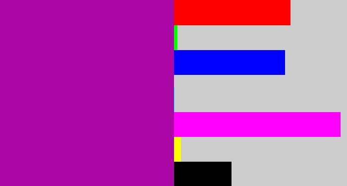 Hex color #aa06a3 - barney purple
