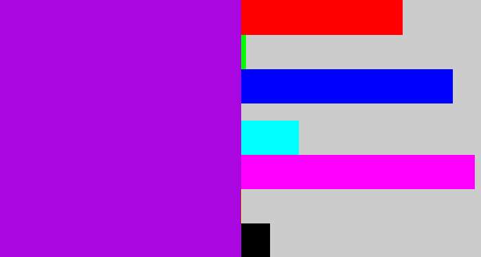 Hex color #aa06e0 - vibrant purple