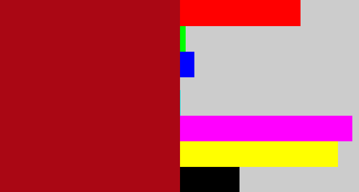 Hex color #aa0714 - darkish red