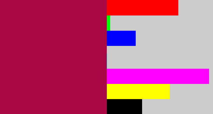 Hex color #aa0745 - purplish red