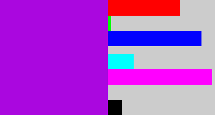 Hex color #aa07df - vibrant purple