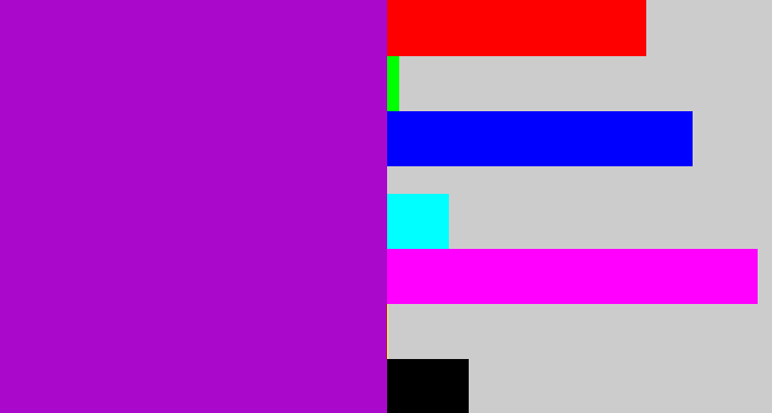 Hex color #aa08ca - vibrant purple
