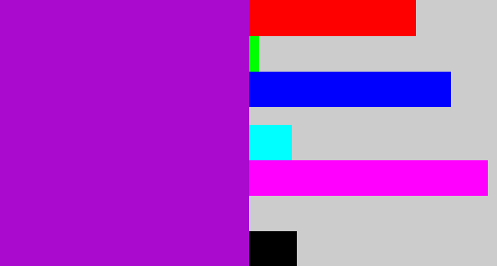 Hex color #aa09ce - vibrant purple