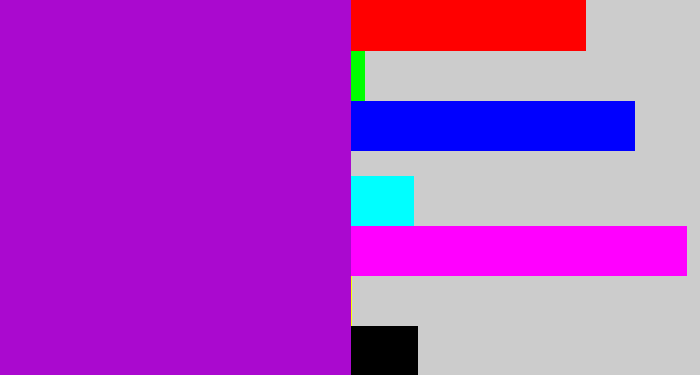 Hex color #aa09cf - vibrant purple