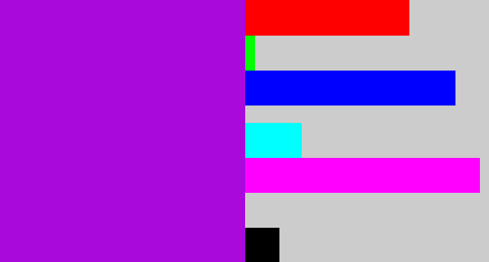 Hex color #aa09dc - vibrant purple