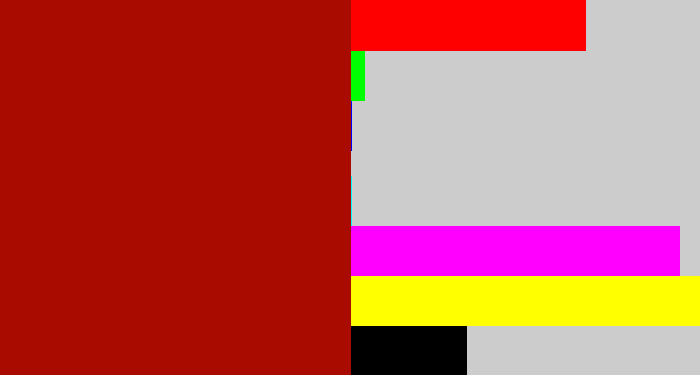 Hex color #aa0b00 - darkish red