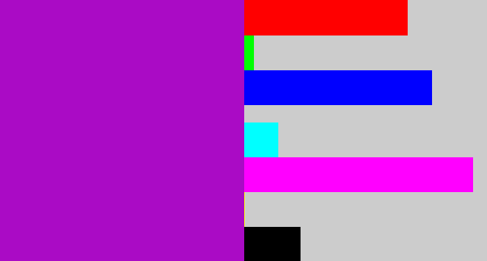Hex color #aa0bc5 - barney