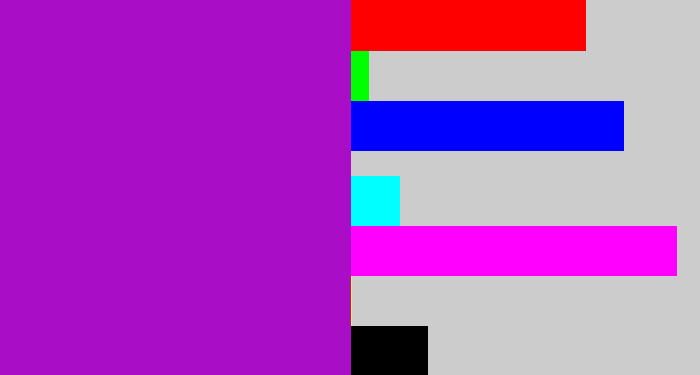 Hex color #aa0dc6 - barney