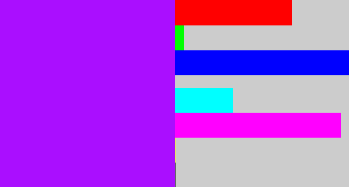 Hex color #aa0eff - bright violet
