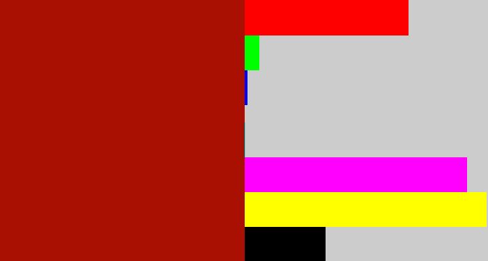 Hex color #aa1002 - darkish red
