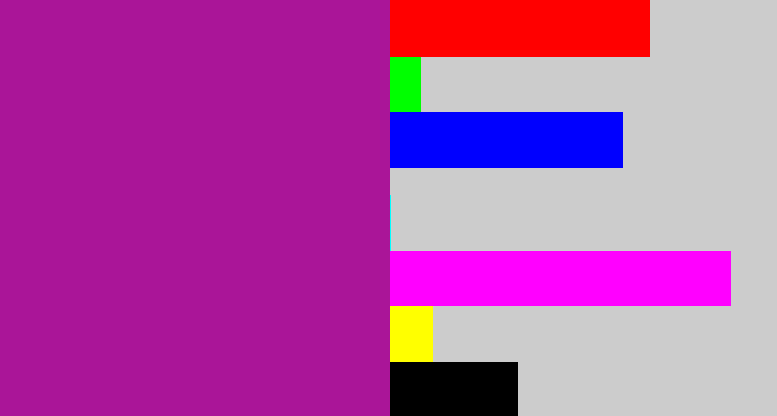 Hex color #aa1598 - barney purple
