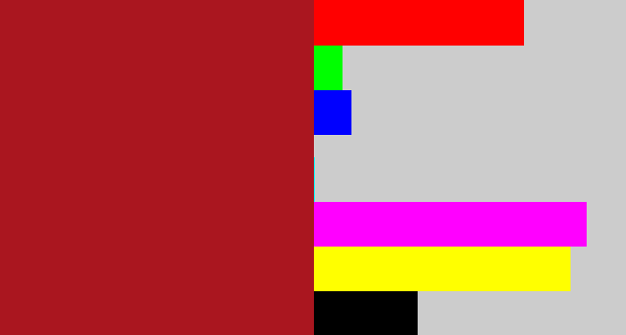 Hex color #aa161f - carmine