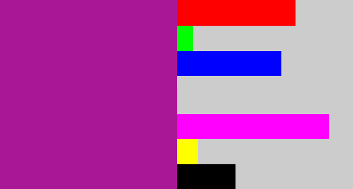 Hex color #aa1796 - barney purple