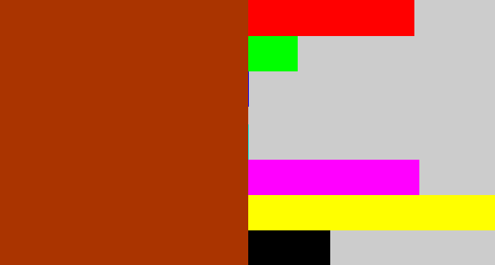 Hex color #aa3400 - russet