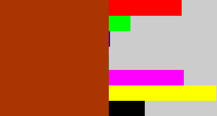 Hex color #aa3402 - russet
