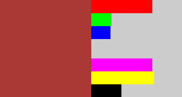 Hex color #aa3835 - brick