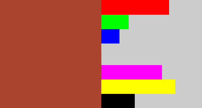 Hex color #aa442e - brick