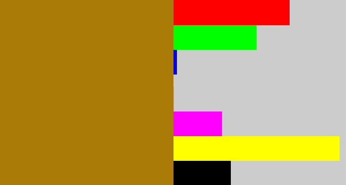 Hex color #aa7b06 - mustard brown