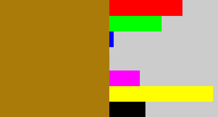 Hex color #aa7b09 - mustard brown