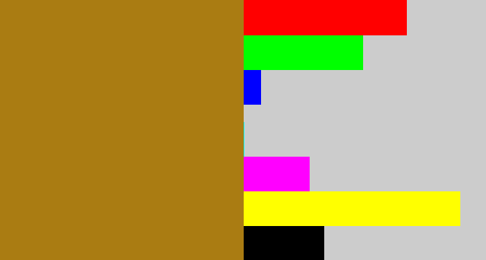 Hex color #aa7c12 - mustard brown