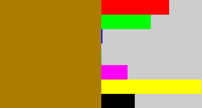 Hex color #aa7d02 - mustard brown