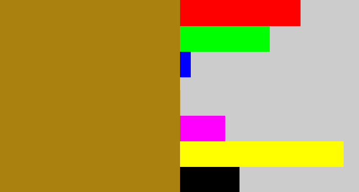 Hex color #aa800f - mustard brown