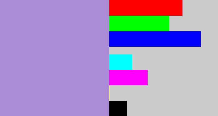 Hex color #aa8bd6 - pale purple