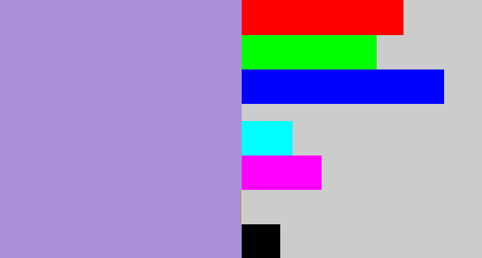 Hex color #aa8fd6 - pale purple