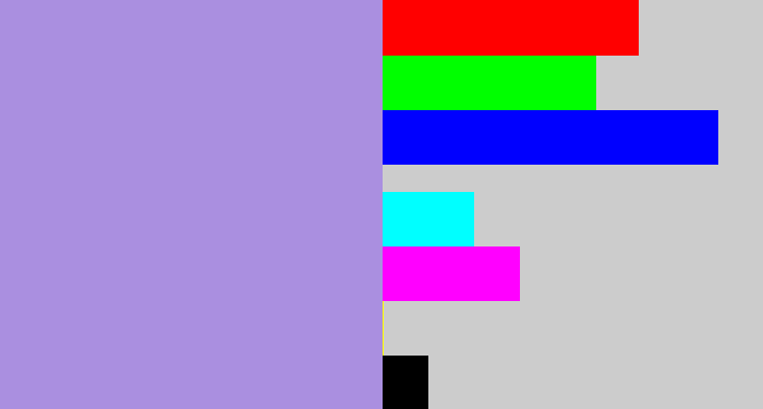 Hex color #aa8fe0 - pale purple