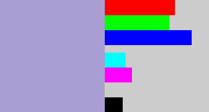 Hex color #aa9dd4 - pale purple