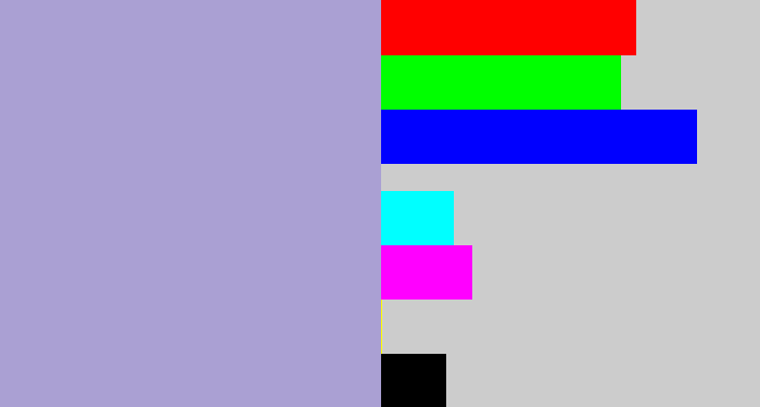 Hex color #aaa0d3 - pale purple