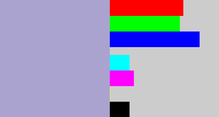 Hex color #aaa3d0 - pale purple