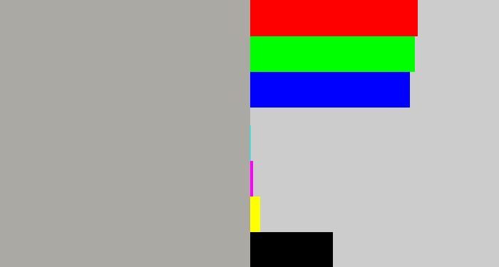 Hex color #aaa9a4 - greyish