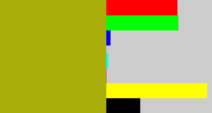 Hex color #aaae09 - mustard green